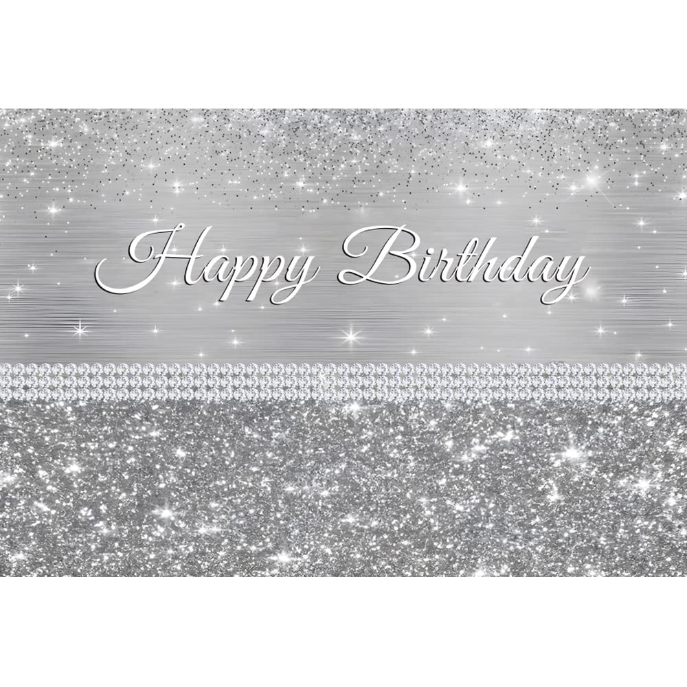300x250cm Plata Brillante telón de Fondo Feliz cumpleaños Plata Glitter fotografía Fondo bebé Bautismo Fiesta de cumpleaños decoración para Tarta Mesa Banner