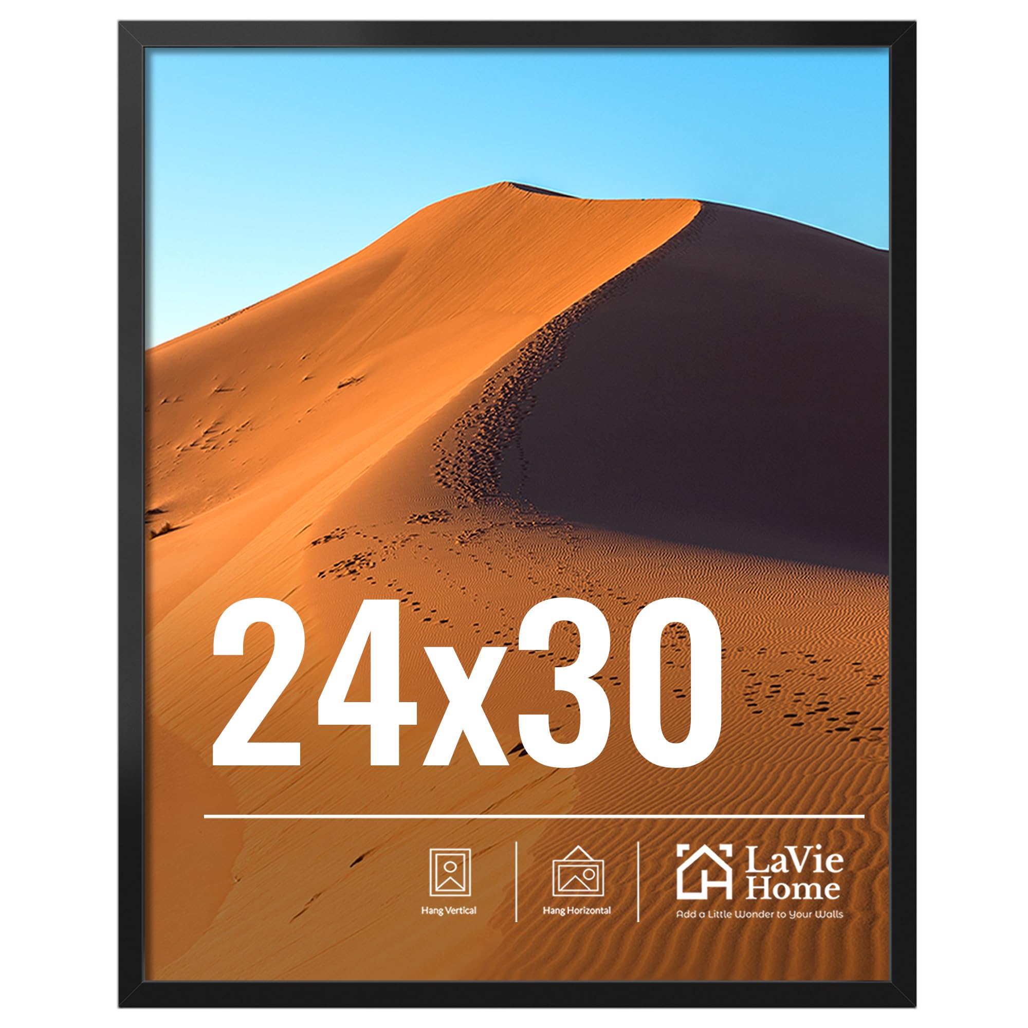 LaVie Home24x30 Picture Frame for Wall Display, 24x30 Black Picture Frame with HD Plexiglas, 24 x 30 Poster Frame 1 Pack, Display Frame for Vertical or Horizontal, Classic Collection