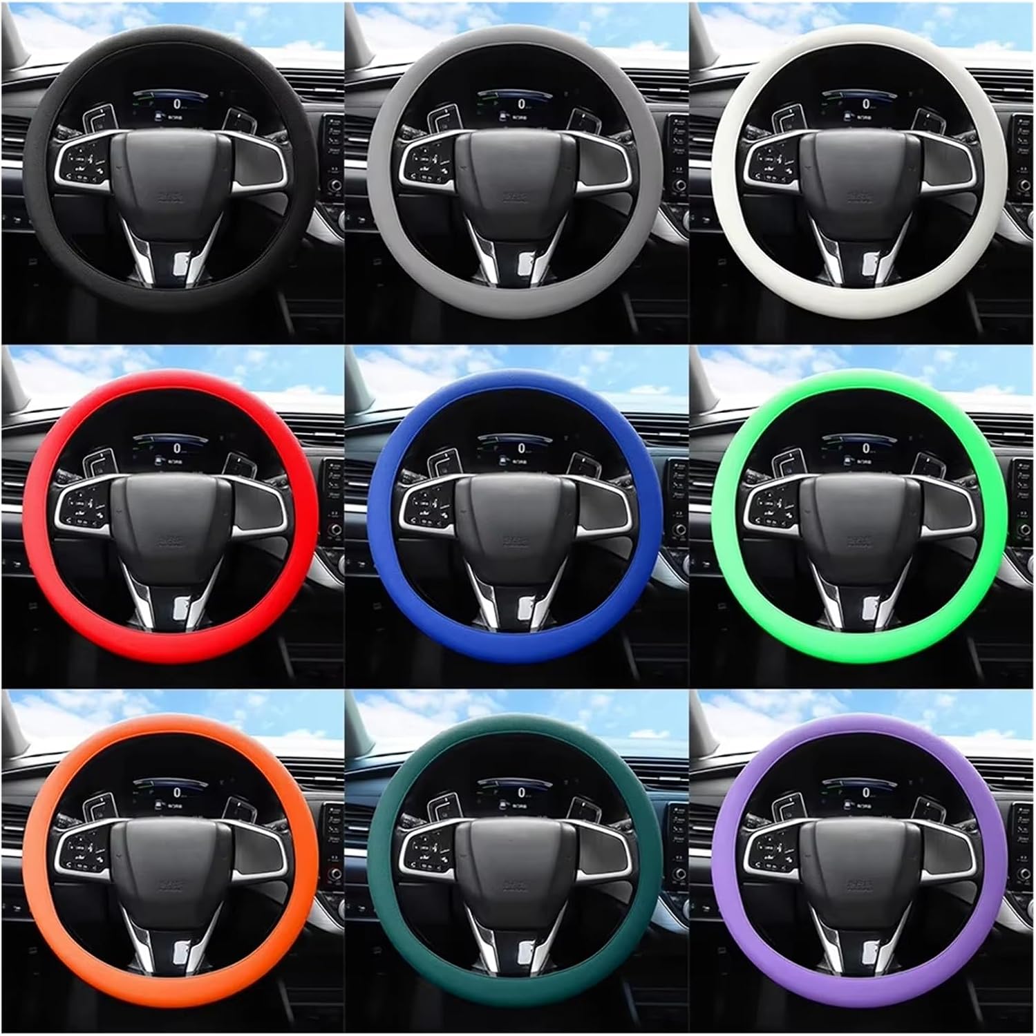 Car Steering Wheel Covers Car Summer Silicone Steering Wheel Cover Elastic Glove Texture Soft Auto Decoration DIY Accessories Wheel Steering Protector(Black)