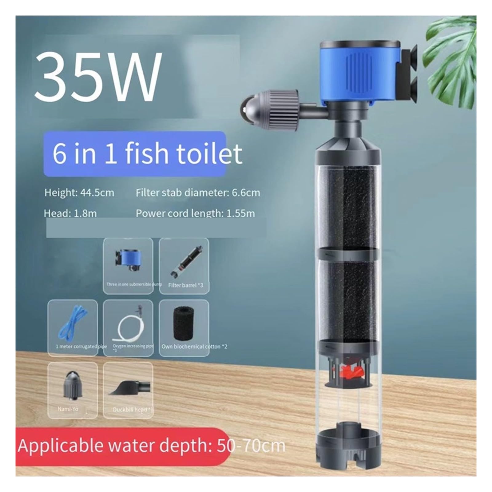 Pompa Filtro Piscina, 15W/25W/35W 6 in 1 Pompa Filtro WC for Pesci, Pompa a Bassa aspirazione Pompa Acqua Pompa Acquario Pompa Acqua Ossigeno Accessori Acquario(45W)
