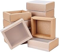 Vista 12 de BENECREAT Paquete de 12 cajas rectangulares de papel kraft de 7 x 5 x 1.5 pulgadas con ventana de plástico de PVC para regalos de fiesta, dulces