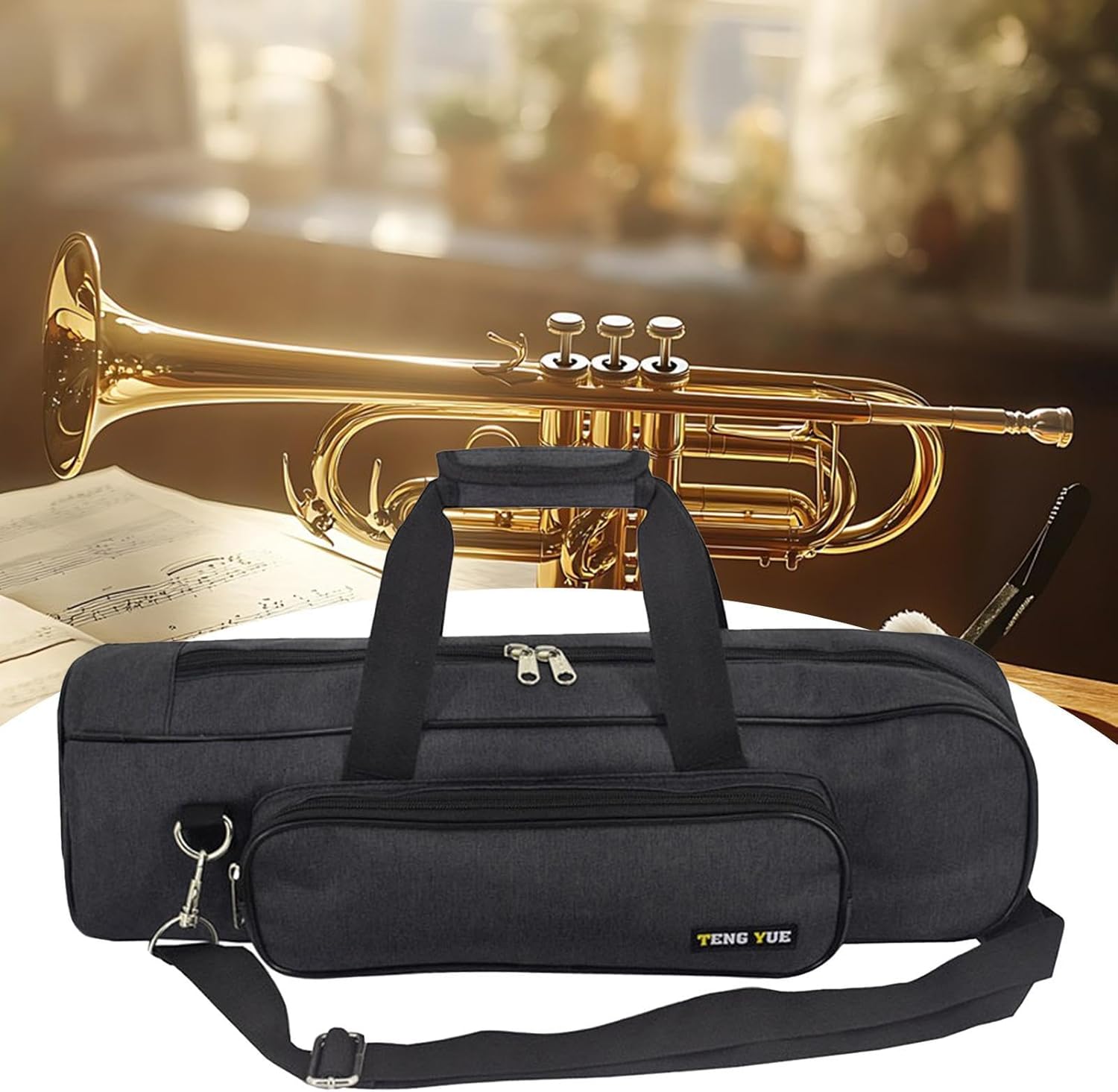 DYNWAVE Trumpet Gig Bag Trumpet Case Lightweight Portable Accessories with Shoulder Strap Zipper 7mm Padded Carrying Bag Carry Case
