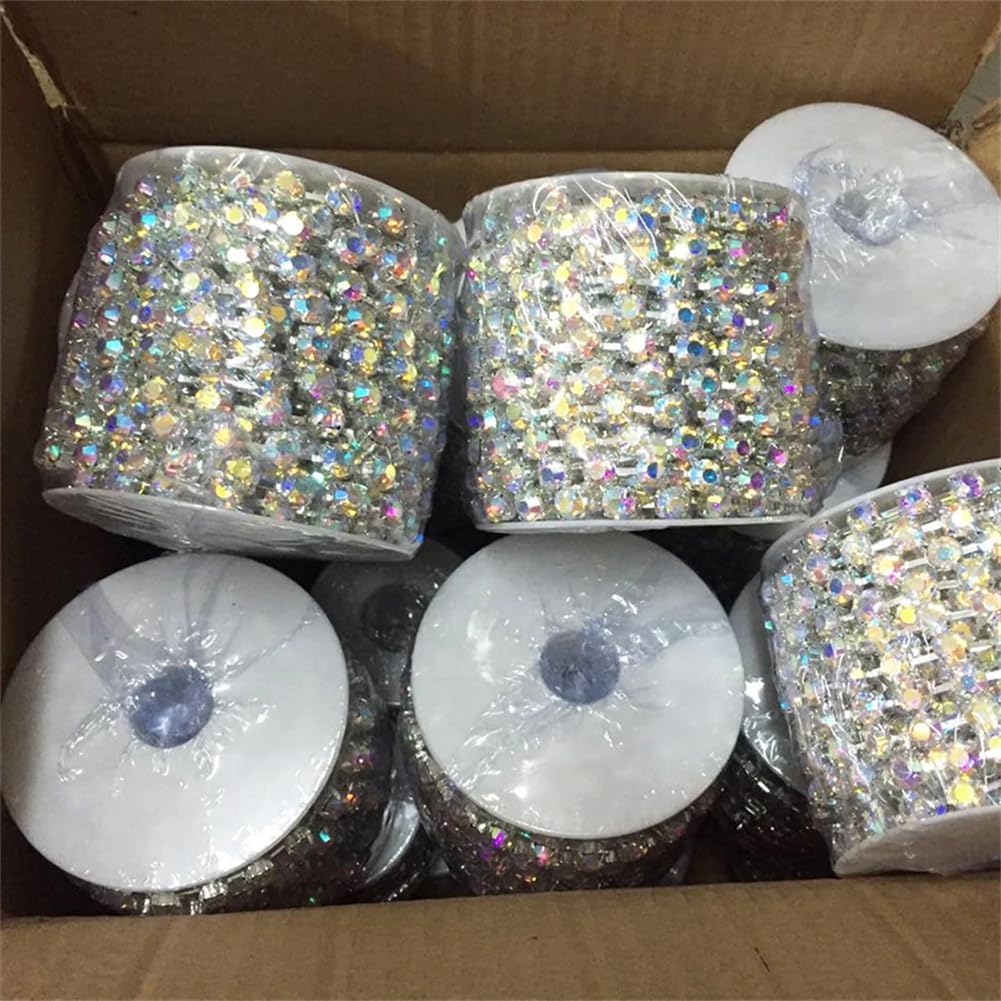 6Mm 10Yards/Lot Crystal Rhinestone Chain Trim Glass Strass Trimming Rhinestone Metal Cup Chain Gold Crystal AB SS38(8mm) 10yards