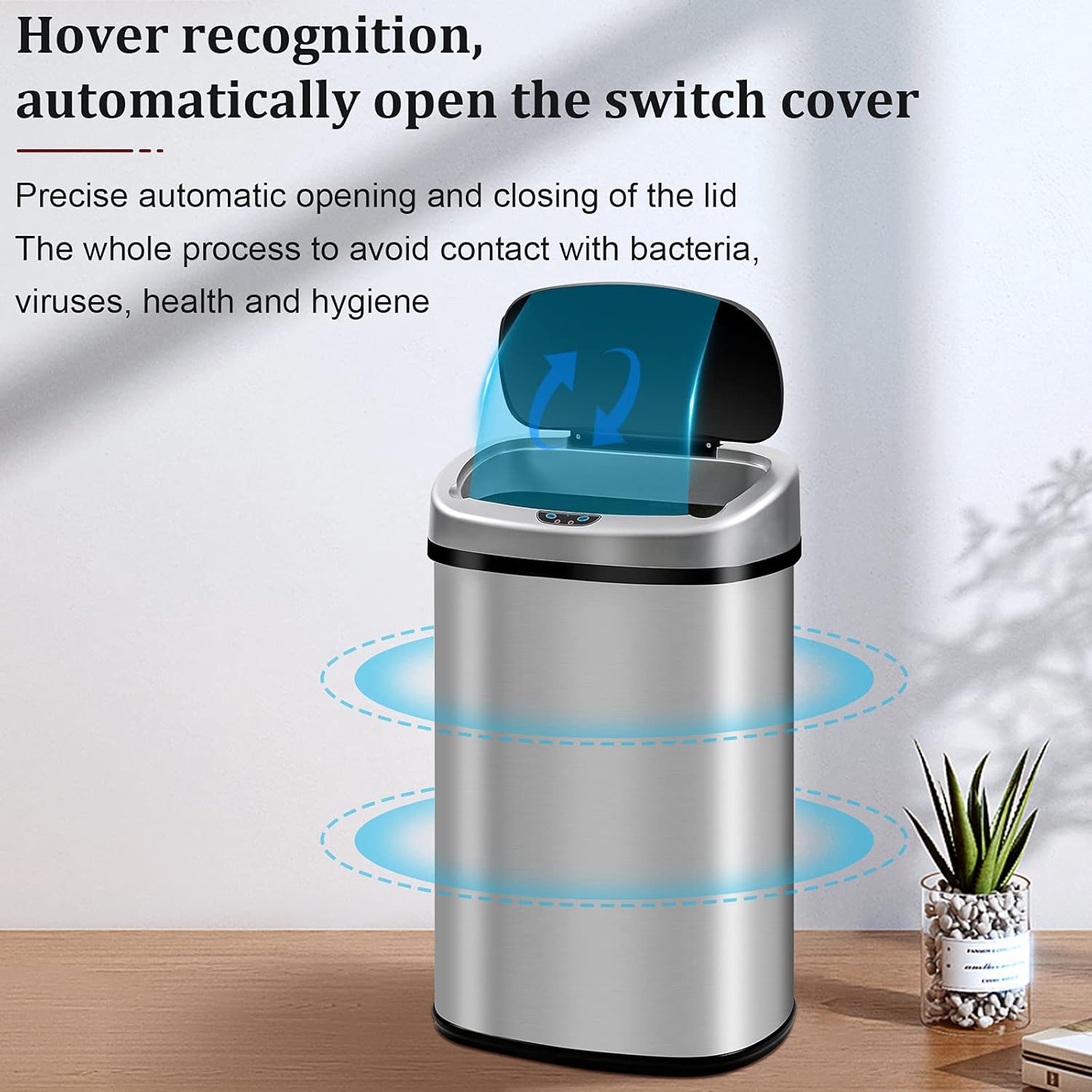 Kitchen Trash Can Automatic Touch Motion Sensor Garbage with Close Slowly, Stainless Steel Bin Lid, Waste for Bathroom Bedroom, 13 Gallon / 50 Liter, Silver, 16.1x11.1x23.2''