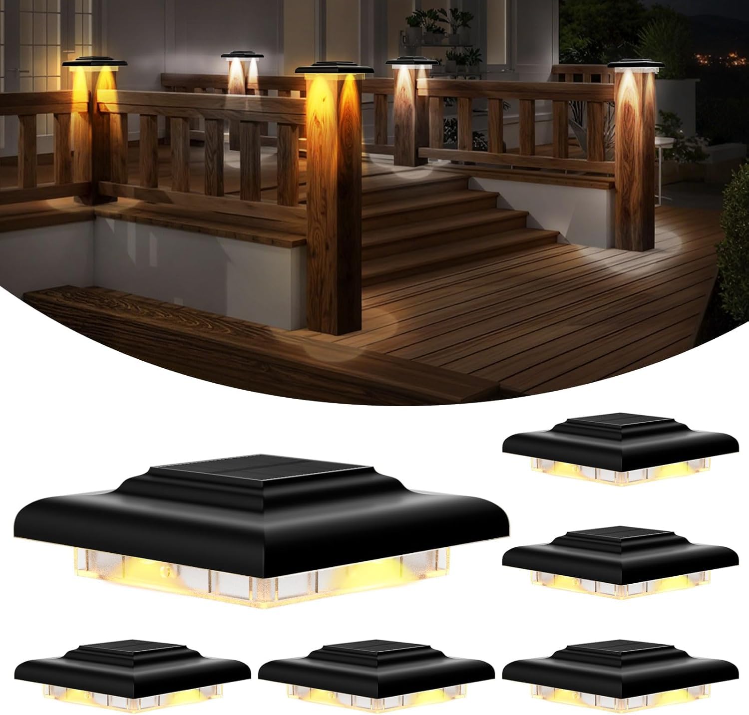 NATPOW Luces solares para postes de jardín, luces de valla de jardín, blanco cálido y blanco frío, luz exterior de atardecer hasta el amanecer, encendido/apagado automático, lámpara IP65 impermeable