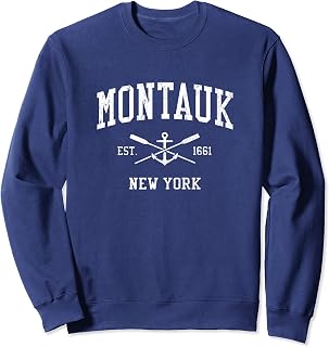 Montauk NY Vintage Crossed Oars & Boat Anchor Sports Sweatshirt