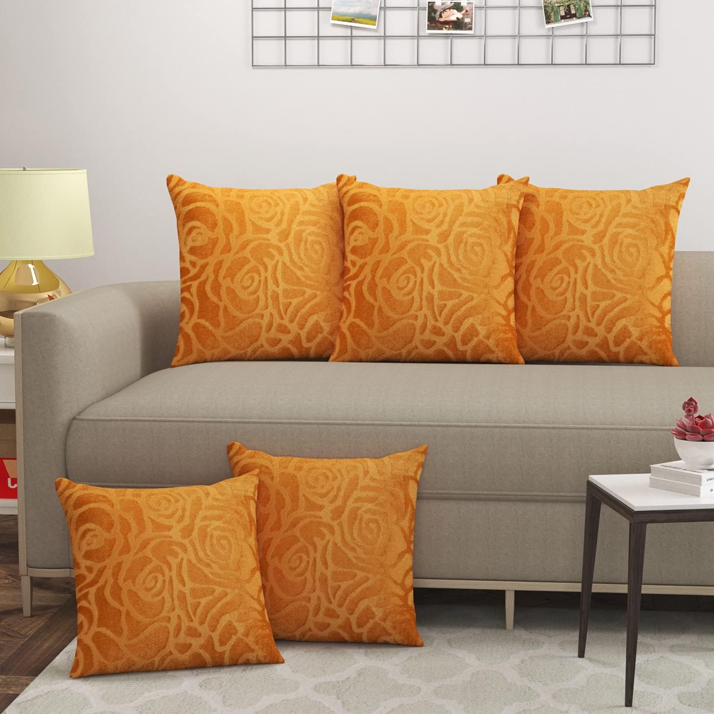 Zesture Premium 3D Embossed Cushion Covers Set of 5-40 cms x 40 cms (Rust)