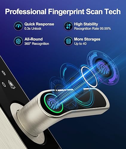 Miniatura 4 de Cerradura de puerta de entrada sin llave, cerradura de puerta inteligente con asa, cerradura de puerta biométrica de huellas dactilares 4 en 1,