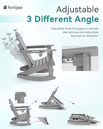 Miniatura 3 de Mecedora Adirondack ajustable con otomana retráctil, silla de patio plegable multifuncional 4 en 1 con soporte para tazas, silla al aire libre con