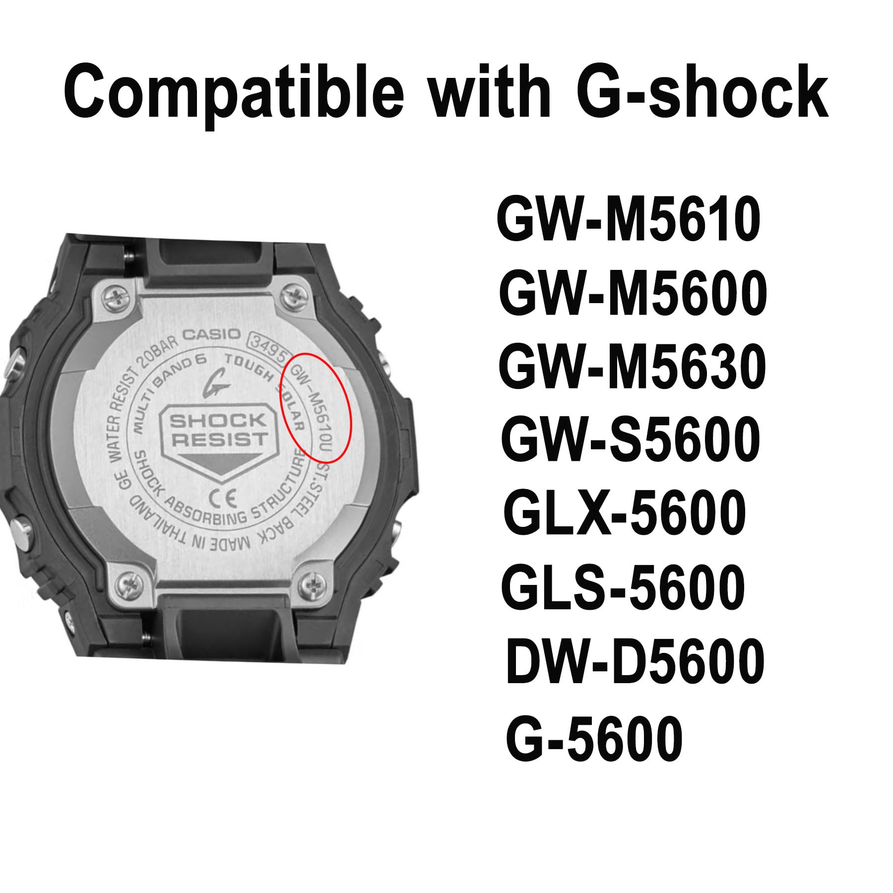 316 Edelstahl-Schnellverschluss-Armband kompatibel mit G-Shock GWM5610/G5600/GLX-5600/GW-M5600/GLS-5600/GW-M5630/GW-S5600/DW-D5600 Uhrenarmband