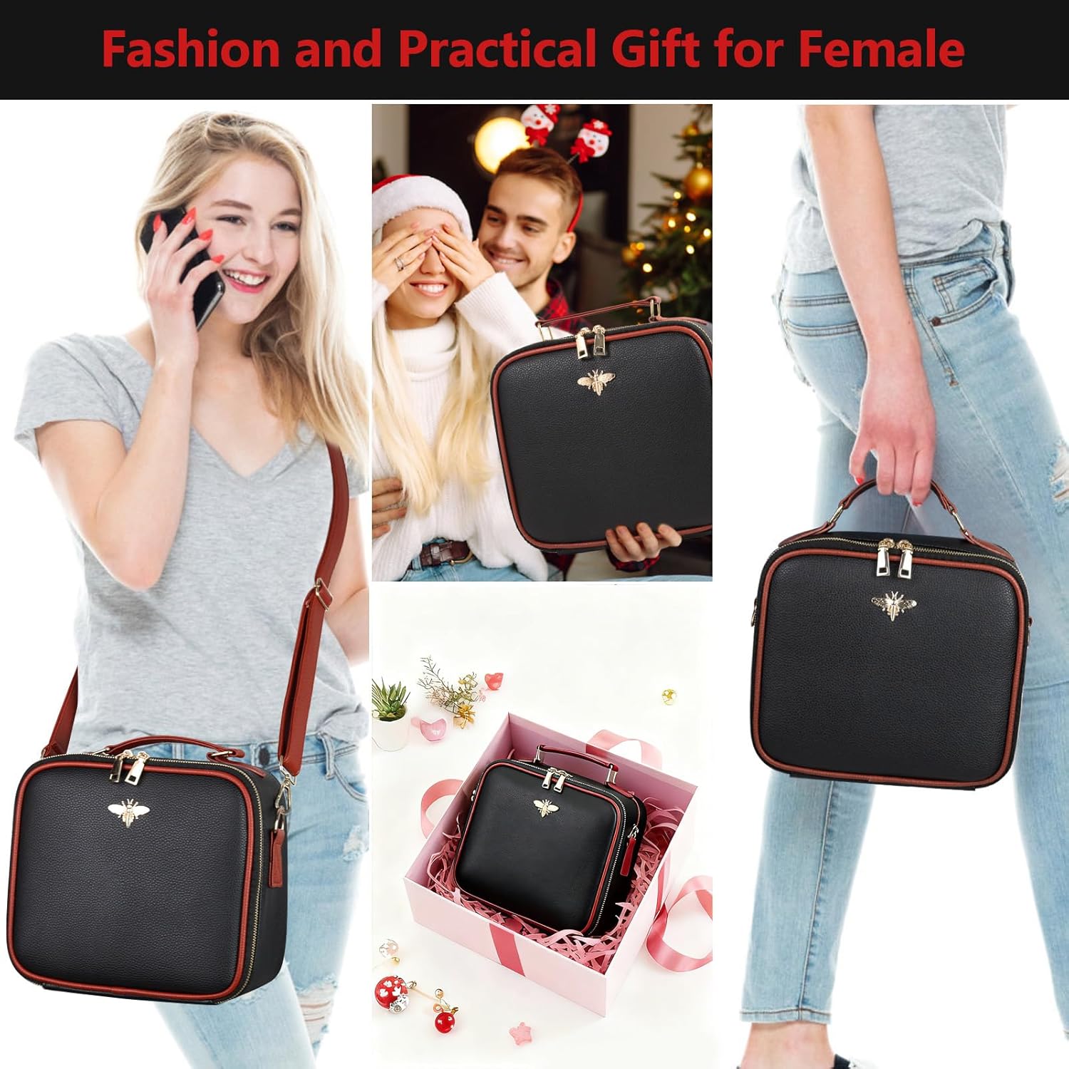 Travel Makeup Bag with Light Up Mirror, Portable Makeup Bag with Led Light Women Waterproof Makeup Travel Case adjustable dividers Rechargeable Vanity Mirror with 3 Color Lights (Black) - Image 5