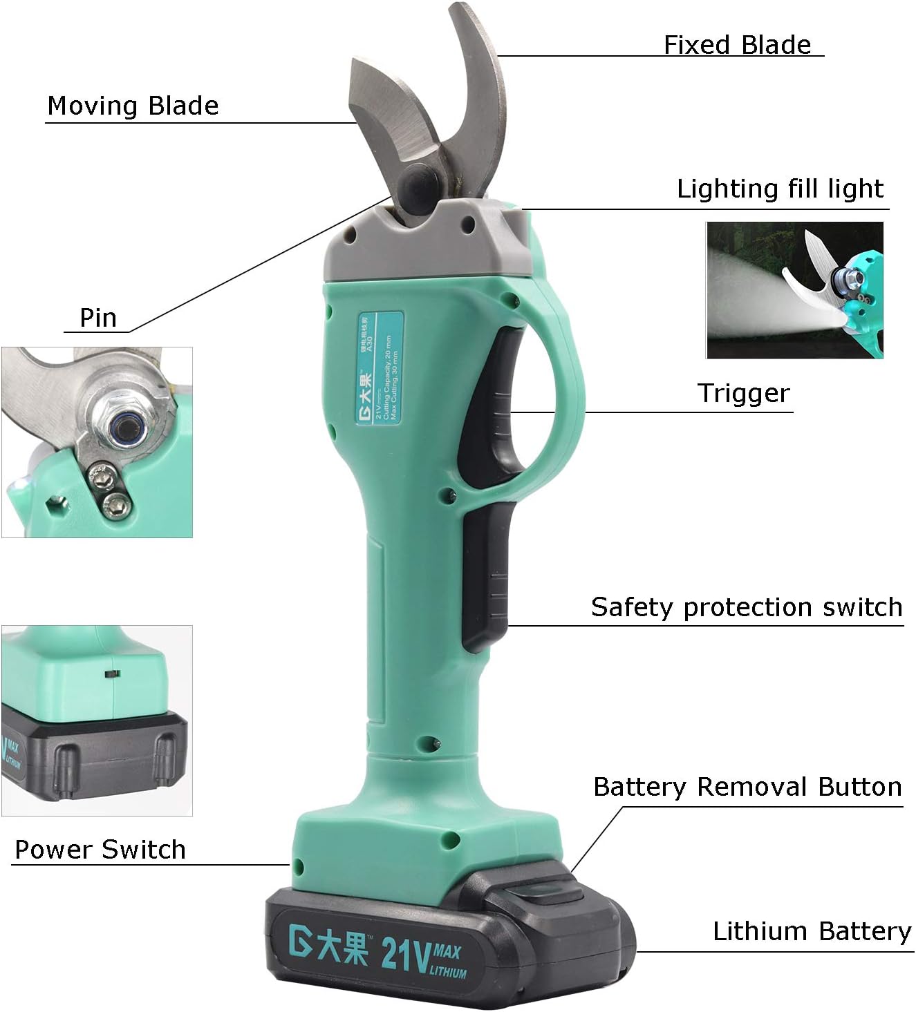 Laecabv Electric Branch Cutter Scissors 16.8V Li-ion Battery 25mm Cordless Garden Pruning Shears Fruit Tree Bypass Orchard Grapevine Economical Sharp Cutting Tool