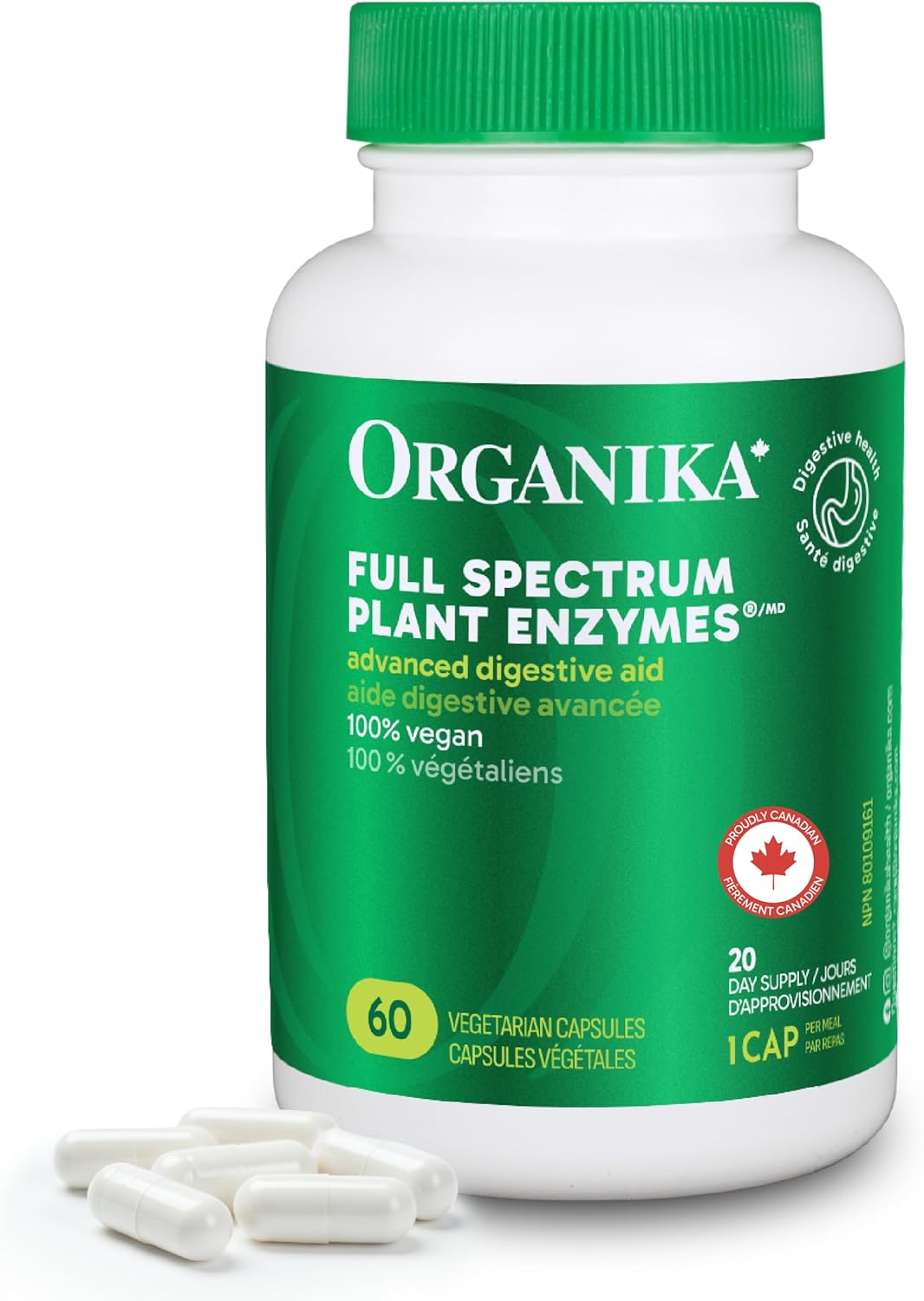 Organika Full Spectrum Plant Enzymes- Helps Break Down Carbs, Fat, Protein, Dairy- 60 vcaps