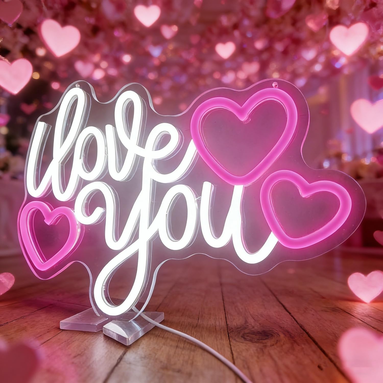 Love You Heart Neon Sign LED Light Up Letters for Wall Decor, Warm White Neon Lights for Wedding Proposal Party Decorations, Bedroom Art Decor Marriage Proposal Sign
