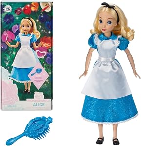 Disney Store Dolls & Games - Muñeca clásica de princesa (Alicia), 11 pulgadas, incluye cepillo con detalles moldeados, juguete totalmente posable en