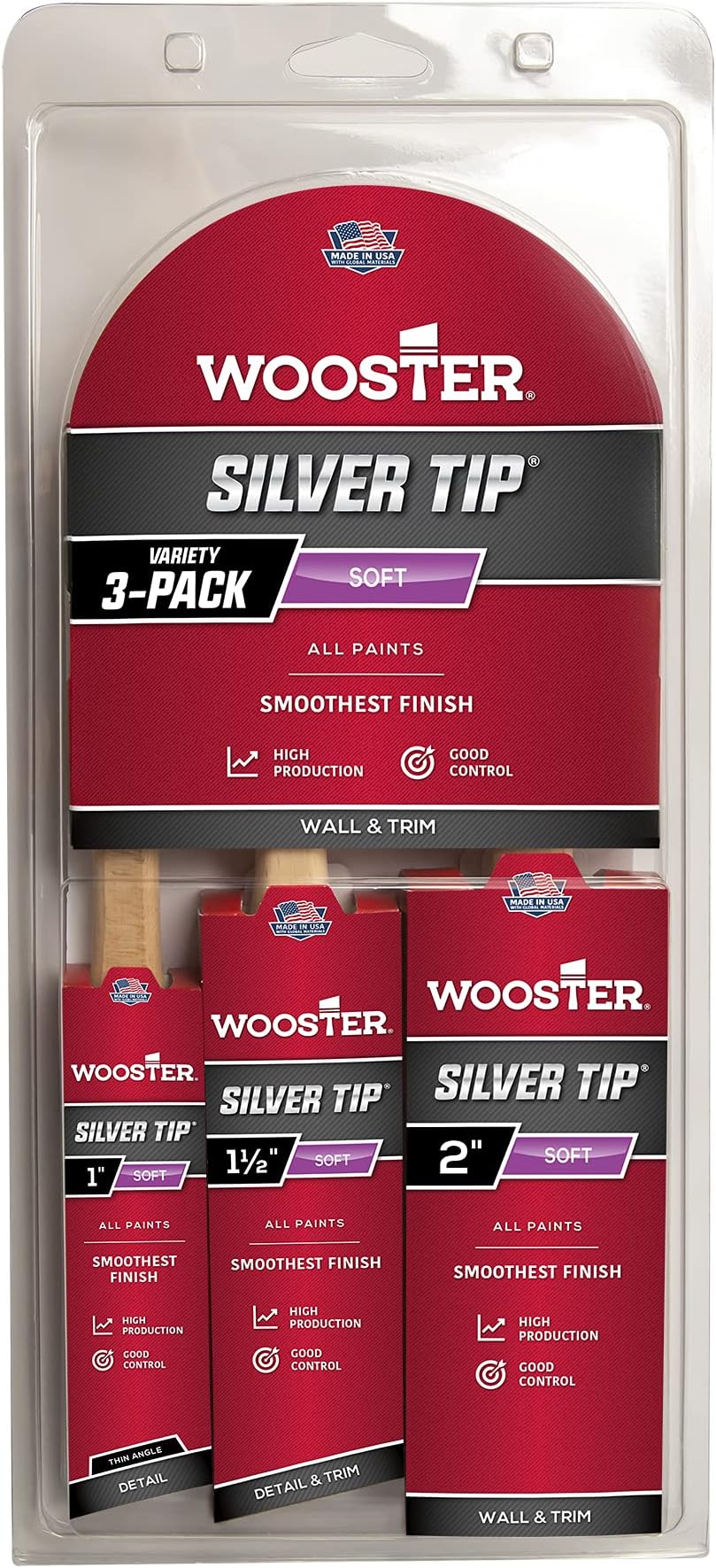 Brush 5229 Silver Tip Variety 3 Pack