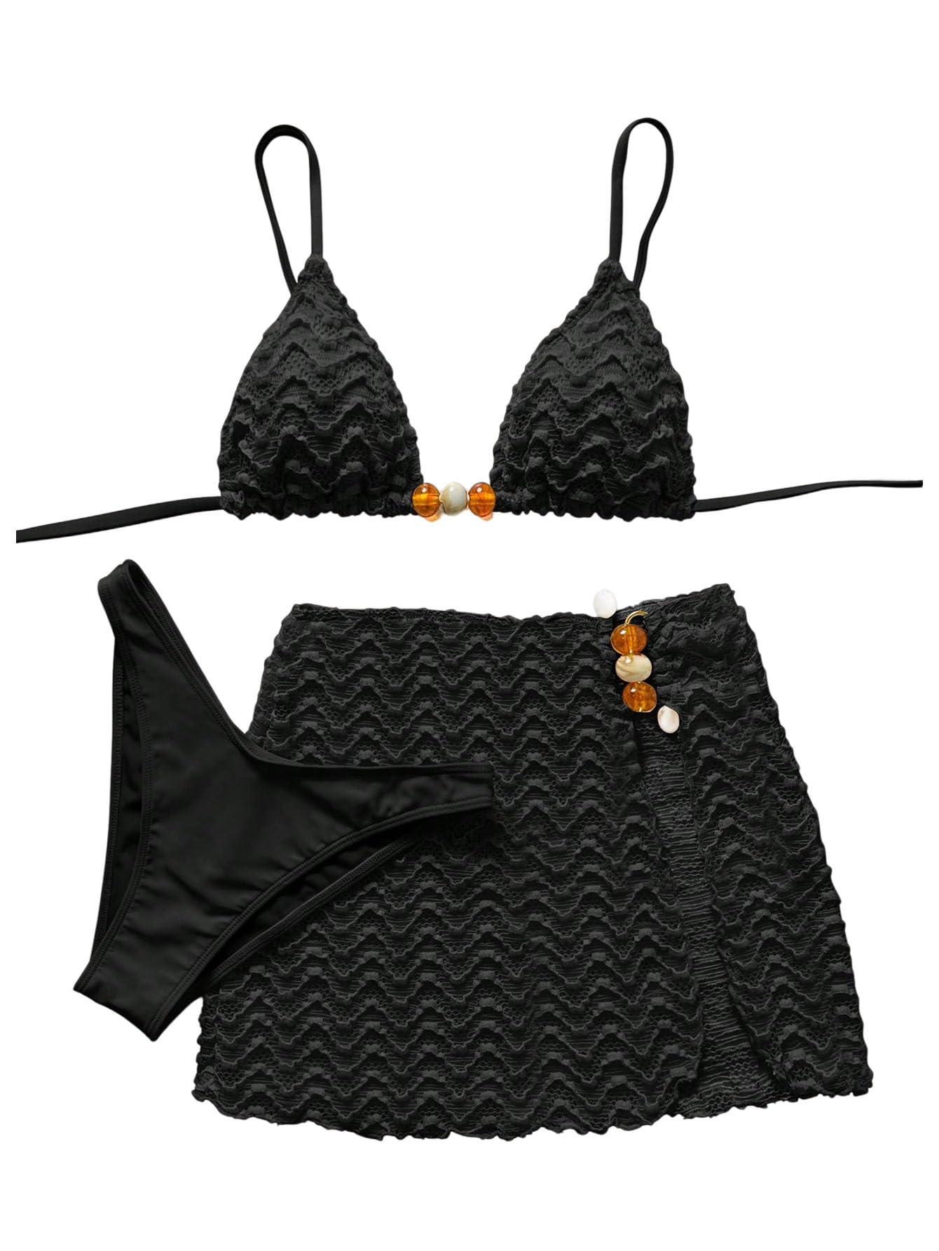 Bikini triangle en dentelle premium avec perles fines - 6