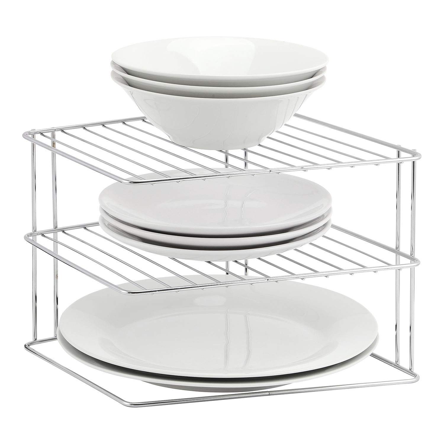 Smashingdealsdirect Chrome Smashingdealsdirect® 3 Tier Corner Kitchen Plate Rack Tidy Cupboard Shelf Insert Organiser New