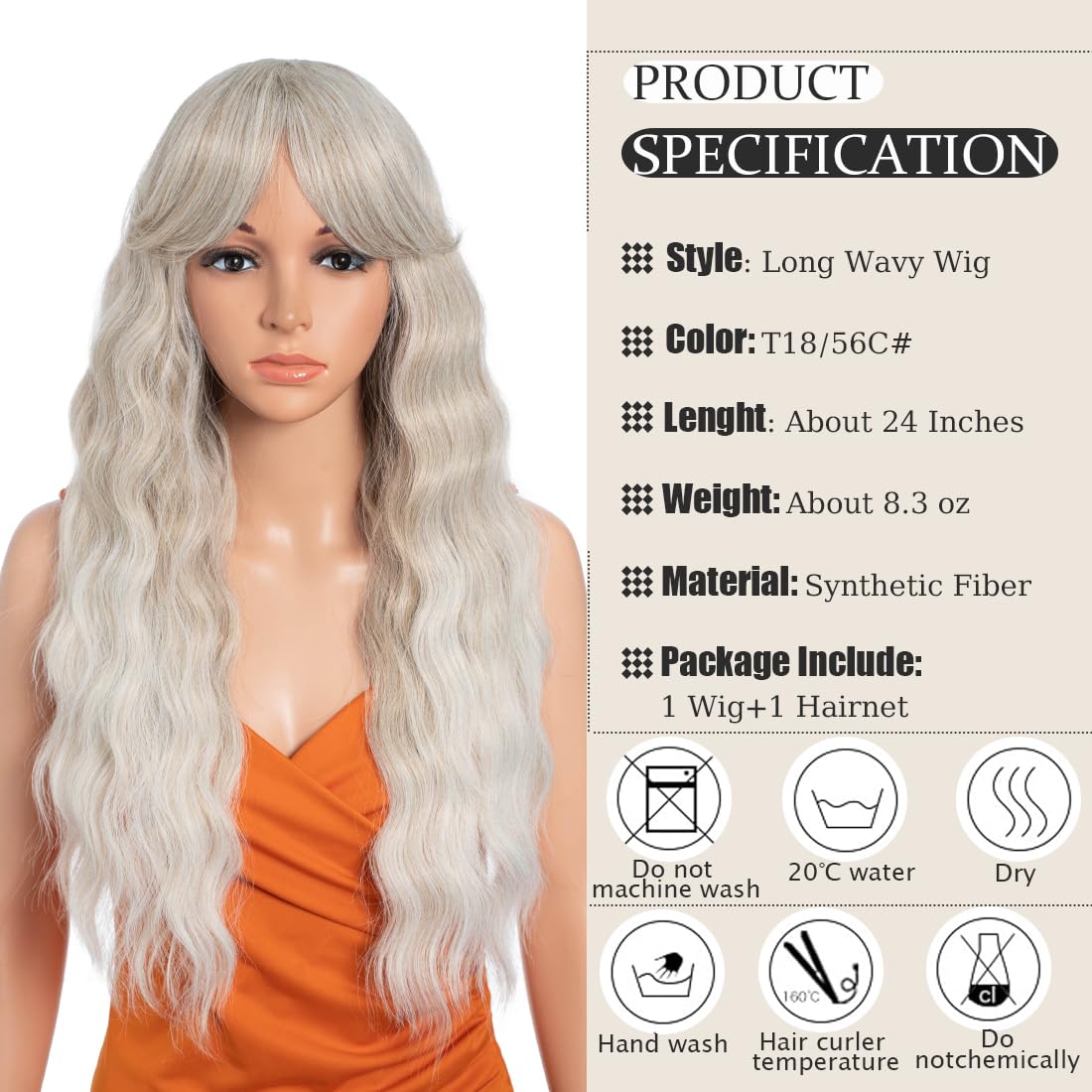 24 Inch Long Wavy Wigs with Bangs for Women Black Brown Curly Heat Resistant Synthetic Hair Wig for Black Women Daily Costume Party Cosplay(T18-56C) - Image 2