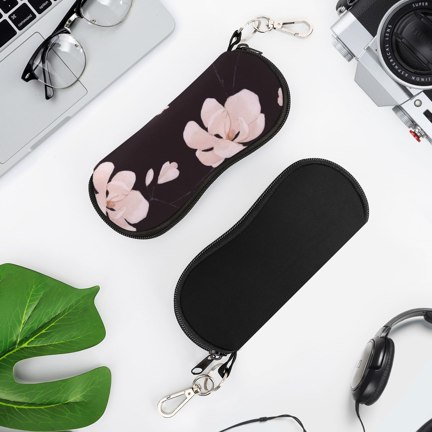 MoKo Sunglasses Soft Case 2 Pack, Ultra Light Portable Neoprene Zipper Glasses Case, Eyeglass Safety Pouch Box with Belt Clip