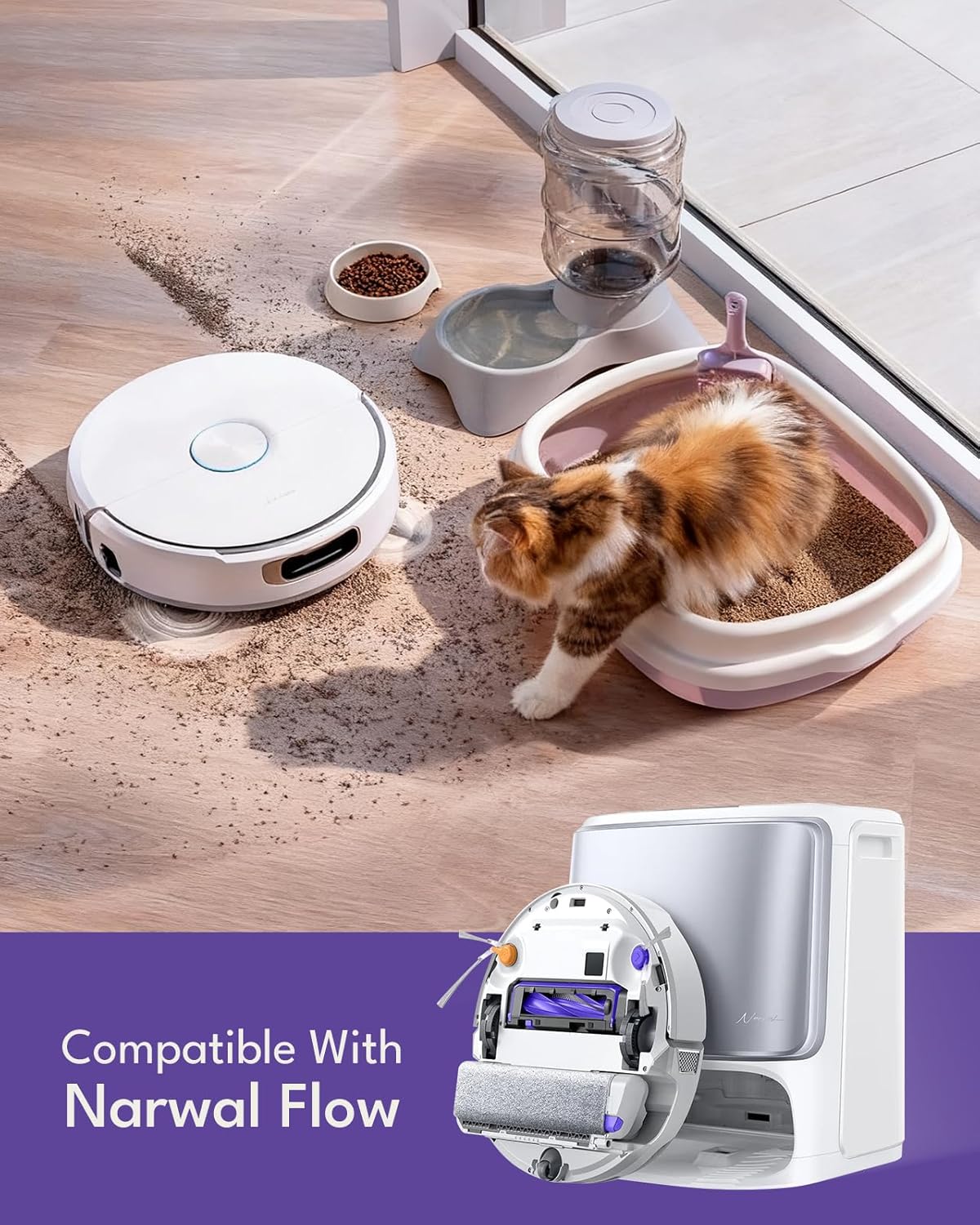 21 Pcs Replacement Parts for Narwal Flow Robot Vacuum Cleaner: 1 Main Brush, 4 Side Brushes, 4 HEPA Filters, 6 Dust Bags, 2 Track Mop Pads, 1 Cleaning Brush