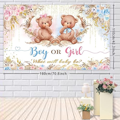 Miniatura 3 de Pancarta de revelación de género de oso bohemio, telón de fondo para niño o niña, para baby shower, suministros de decoración de fiesta de baby