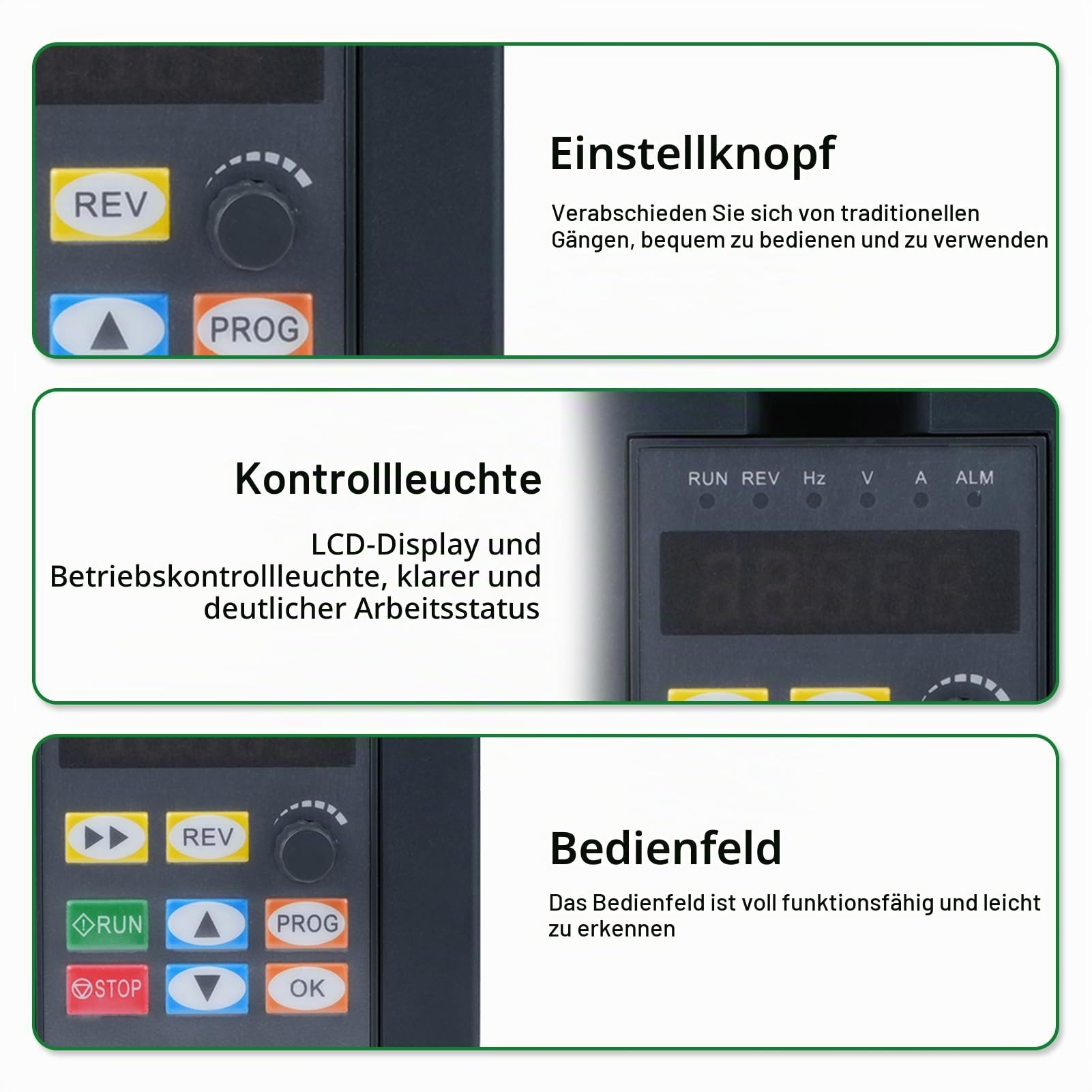 VFD Frequenzumrichter 230V Einphasiger 220V-Eingang Dreiphasiger 220V-Ausgang 2.2KW Frequenzumrichter CNC Frequenzumrichter Abnehmbare Schalttafel Modell JH-500A (mit 1M Verlängerungskabel)