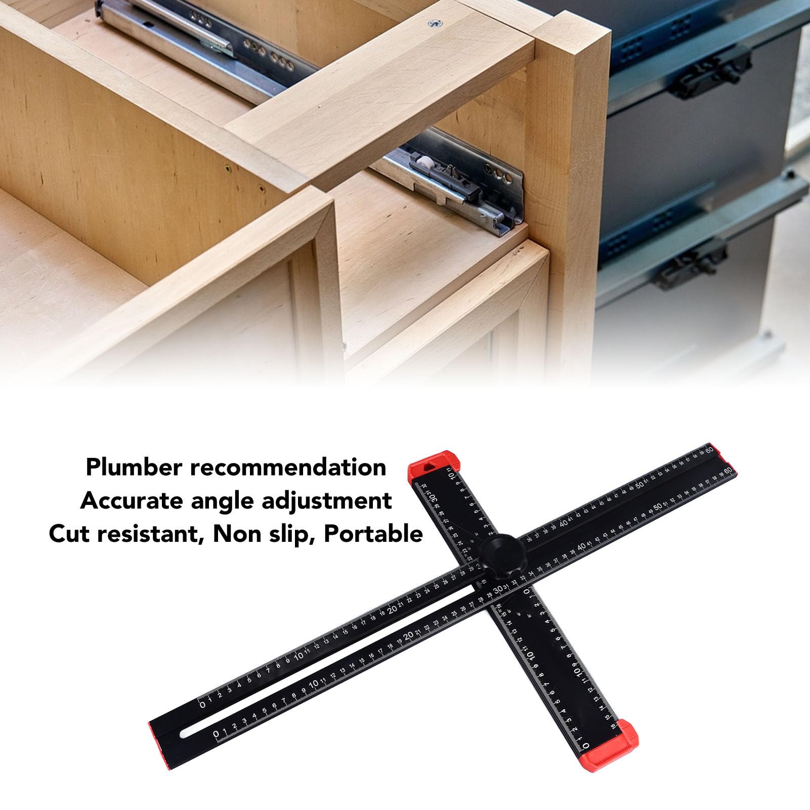 Strumento di misurazione a T quadrato regolabile Professionista in alluminio angolo legale rigatto 60 cm nero per progetti di architetti di ingegneria dell'edificio in legno