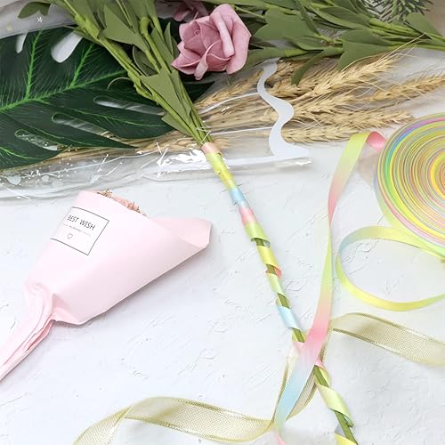 Miniatura 6 de Honbay Cinta de satén colorida de doble cara de 50 yardas, cinta de poliéster con estampado de arco iris degradado para ropa de bricolaje,