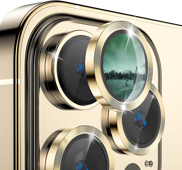 Kinmiee Camera Lens Protector for iPhone 14 Pro & iPhone 14 Pro Max 2022, HD Tempered Glass Screen Metal Ring 3 Lens, AR Technology/Not Affect Night Shot/Case Friendly (Gold)