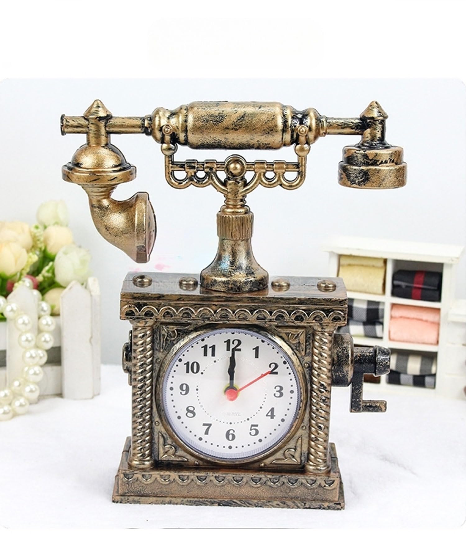 Vintage Telephone Clock - Antique Retro Desk Clock -2