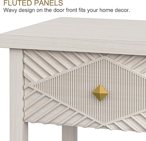 Miniatura 5 de Mesa consola de 47 pulgadas con 3 cajones, mesa de entrada de madera estriada con estante de almacenamiento, mesa de sofá larga estrecha moderna