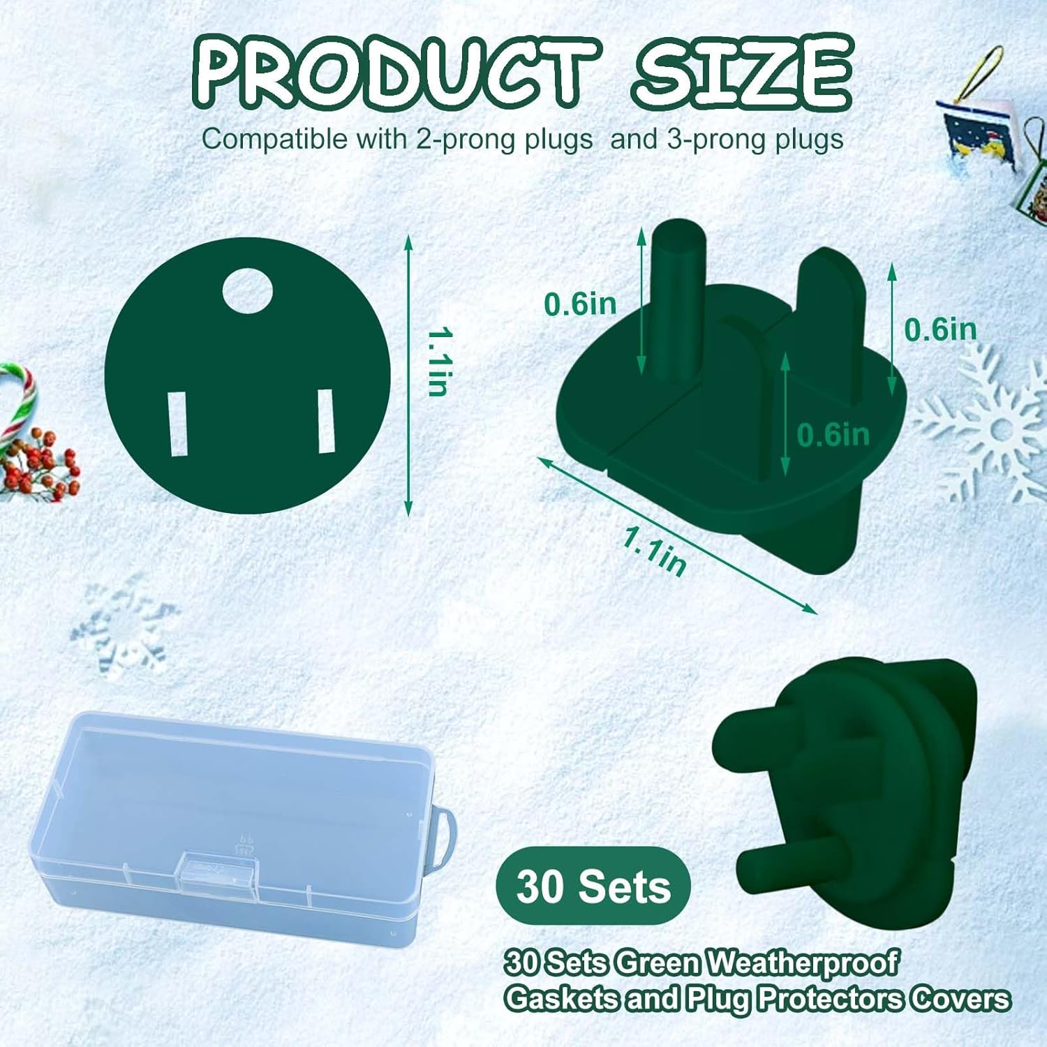 30 Sets Weatherproof Gaskets and Plug Protectors Covers, Outdoor Waterproof Outlet Plug Cover GFCI Extension Cord Connector Protector for Christmas Holiday Light Installation Stop Tripping (Green)