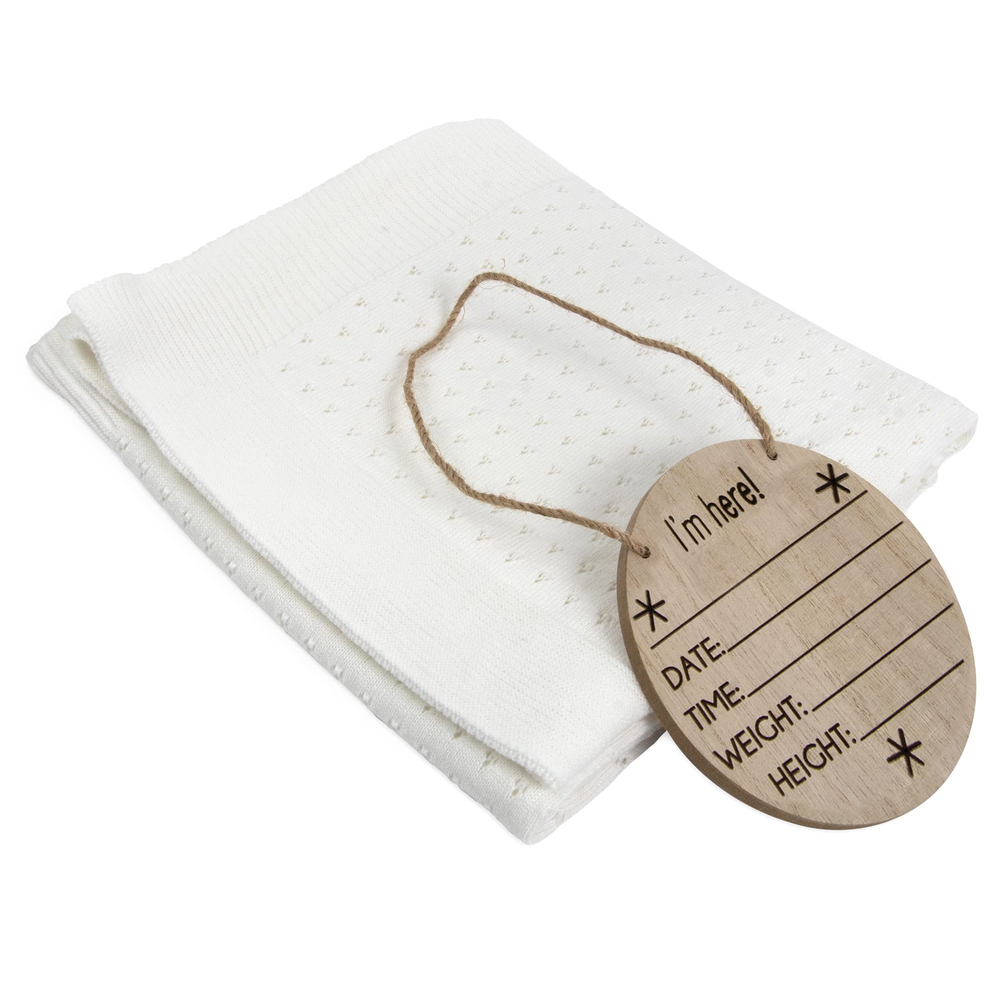 Baby Girl Receiving Blanket Newborn Set Soft Baby Blanket with Name Personalized Gift Baby Announcement Wooden Sign (White)