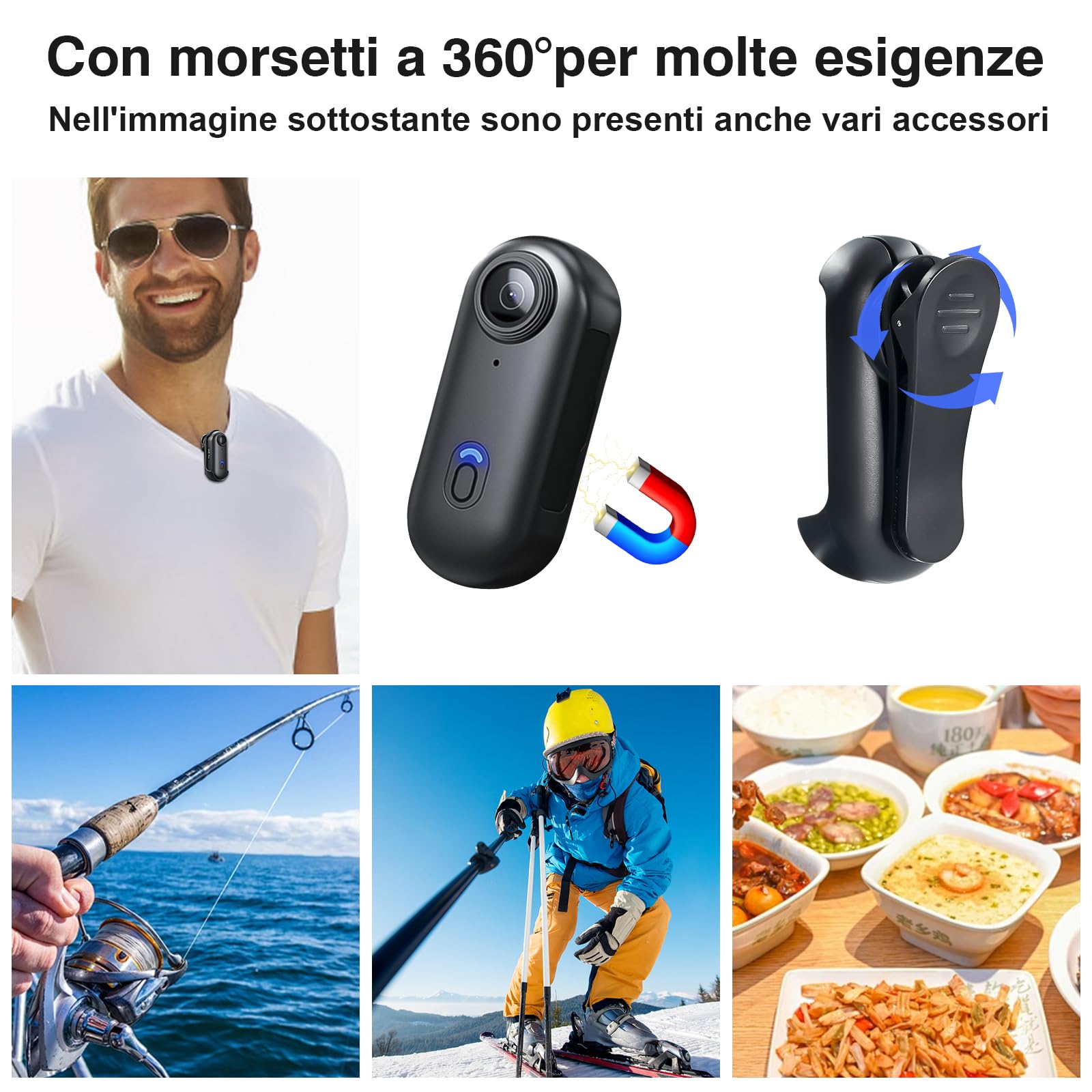 CYI Action Camera 4K Ultra HD con WiFi, Portatile Videocamera Sportiva Impermeabile 30m, Telecamera Casco Moto Con morsetti a 360°，120°Grandangolo, 150 Minuti per Moto/Ciclismo/Sci/Subacquea