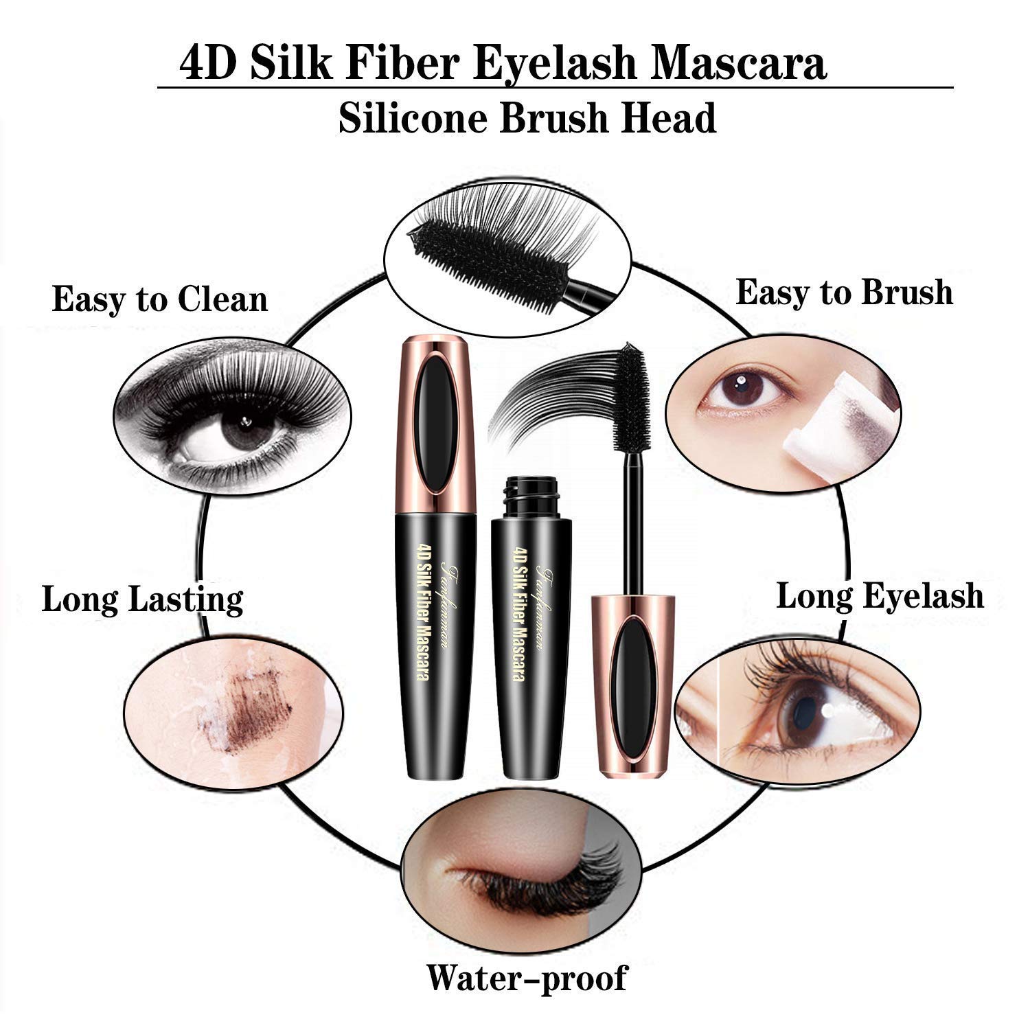 2PCS 4D Silk Fiber Eyelash Mascara，Extra Long Lash Mascara and Thick, Long Lasting, Waterproof & Smudge-Proof Eyelashes