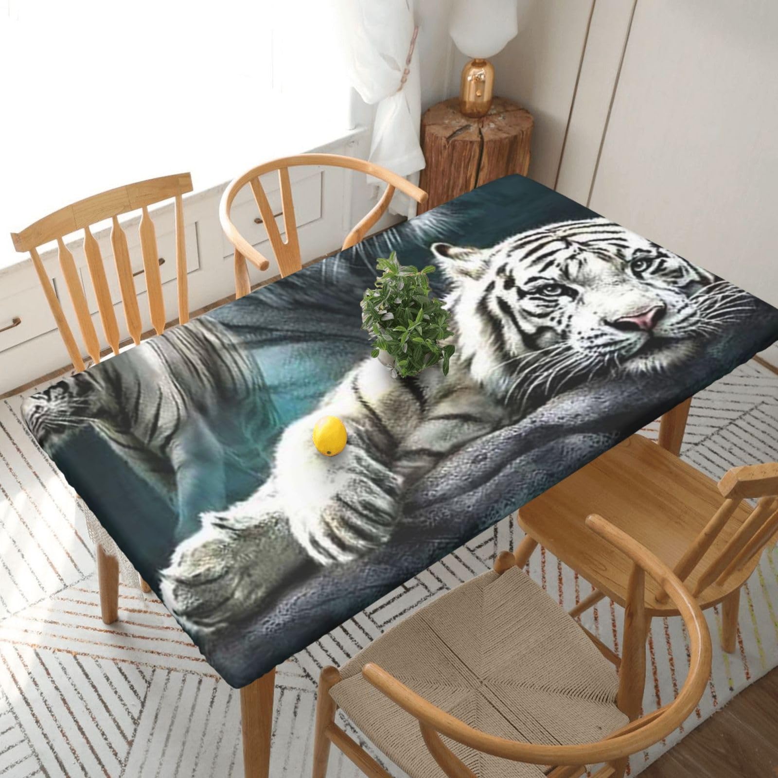 BNVSADC Many white tigers Printed 5FT Tablecloth Polyester Kitchen Water Resistant Table Cloth Dining Table Decoration Table Covers, 152x76 CM