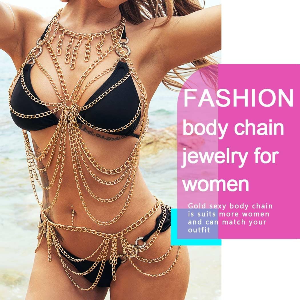 Nicute Gold Body Chain Set Layered Tassel Waist Chain Belt Metal Fashion Body Jewelry Set for Women - Image 4