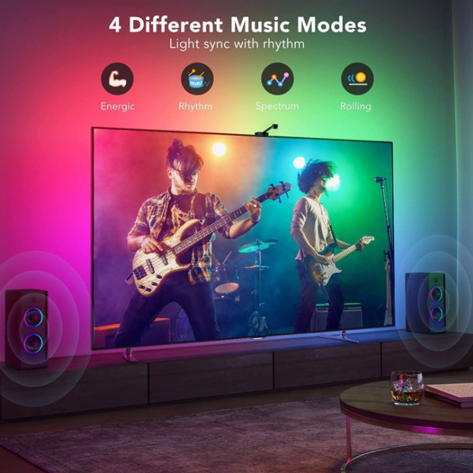Septpenta Bande Lumineuse de Rétroéclairage TV RVB, Contrôle par Application de Caméra 1080P Technologie Rétroéclairage LED TV WiFi, Effets D'éclairage Dynamiques pour Téléviseur 55 à 65 Pouces(UE)