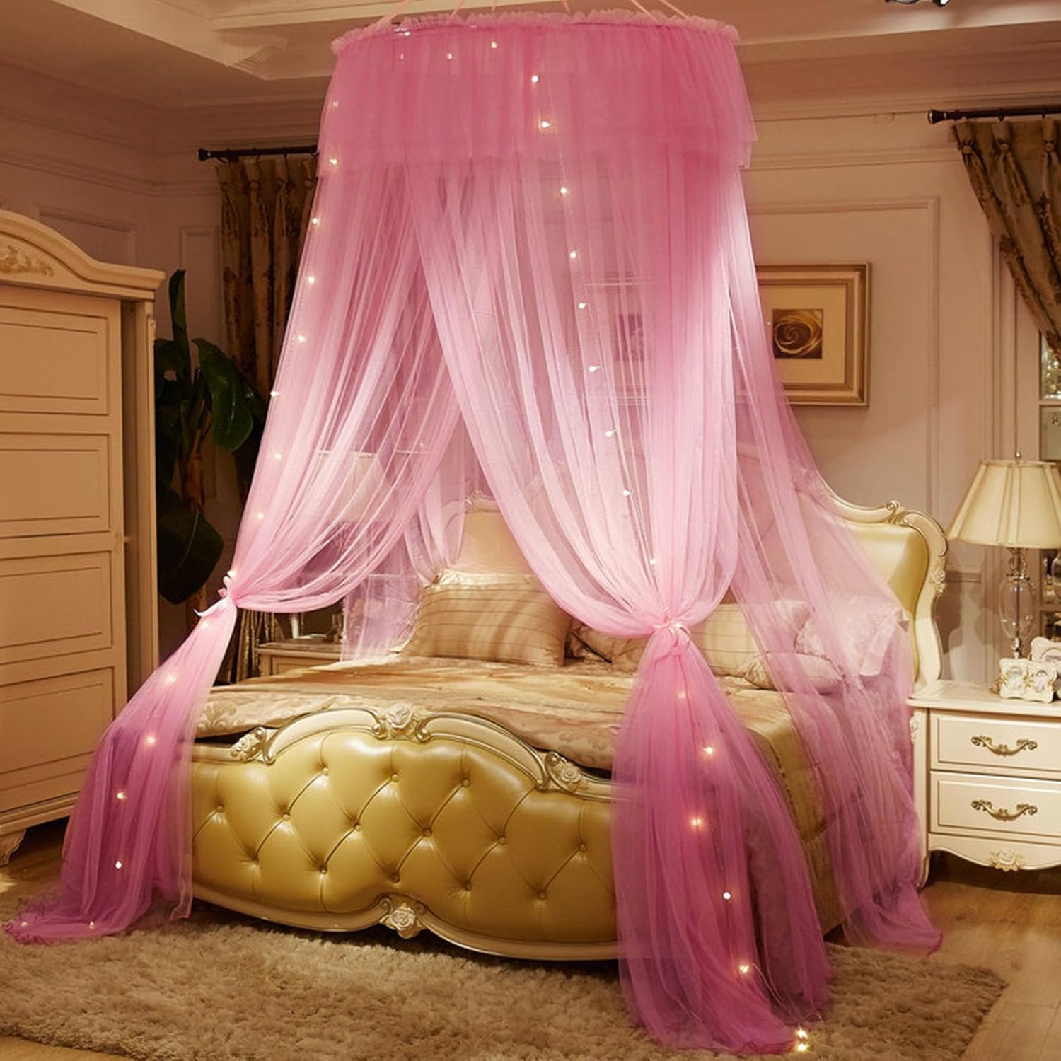 Bed Canopy for s Double Layer Sheer Mesh Round Dome Over Bed Canopy Curtains Elegant Lace Mosquito Net Bed Curtains