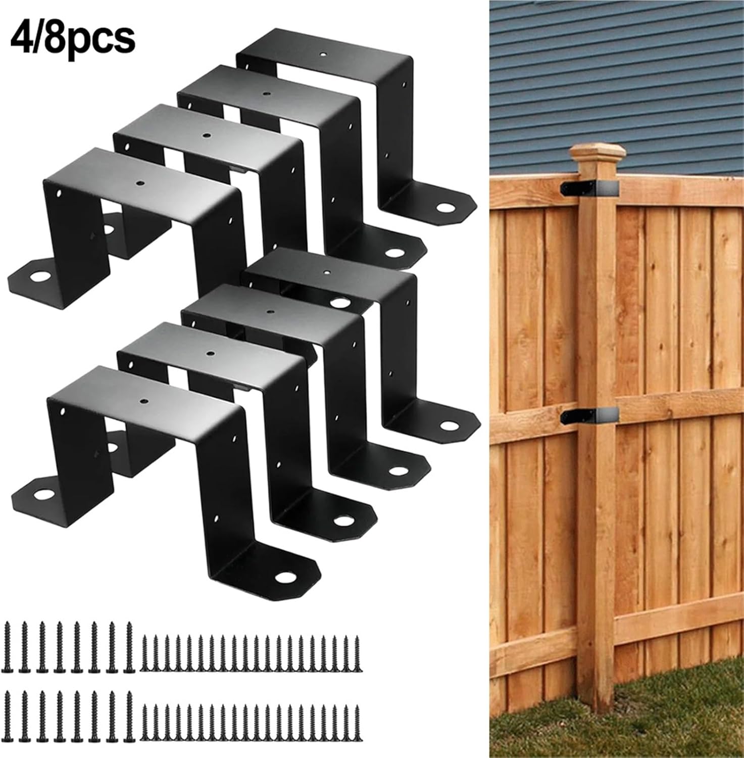 Fencing Projects 4x4 Post Bracket Metal Fence Support Rust Resistant Bracket Hardware Load Black Easy Installation(4pcs)
