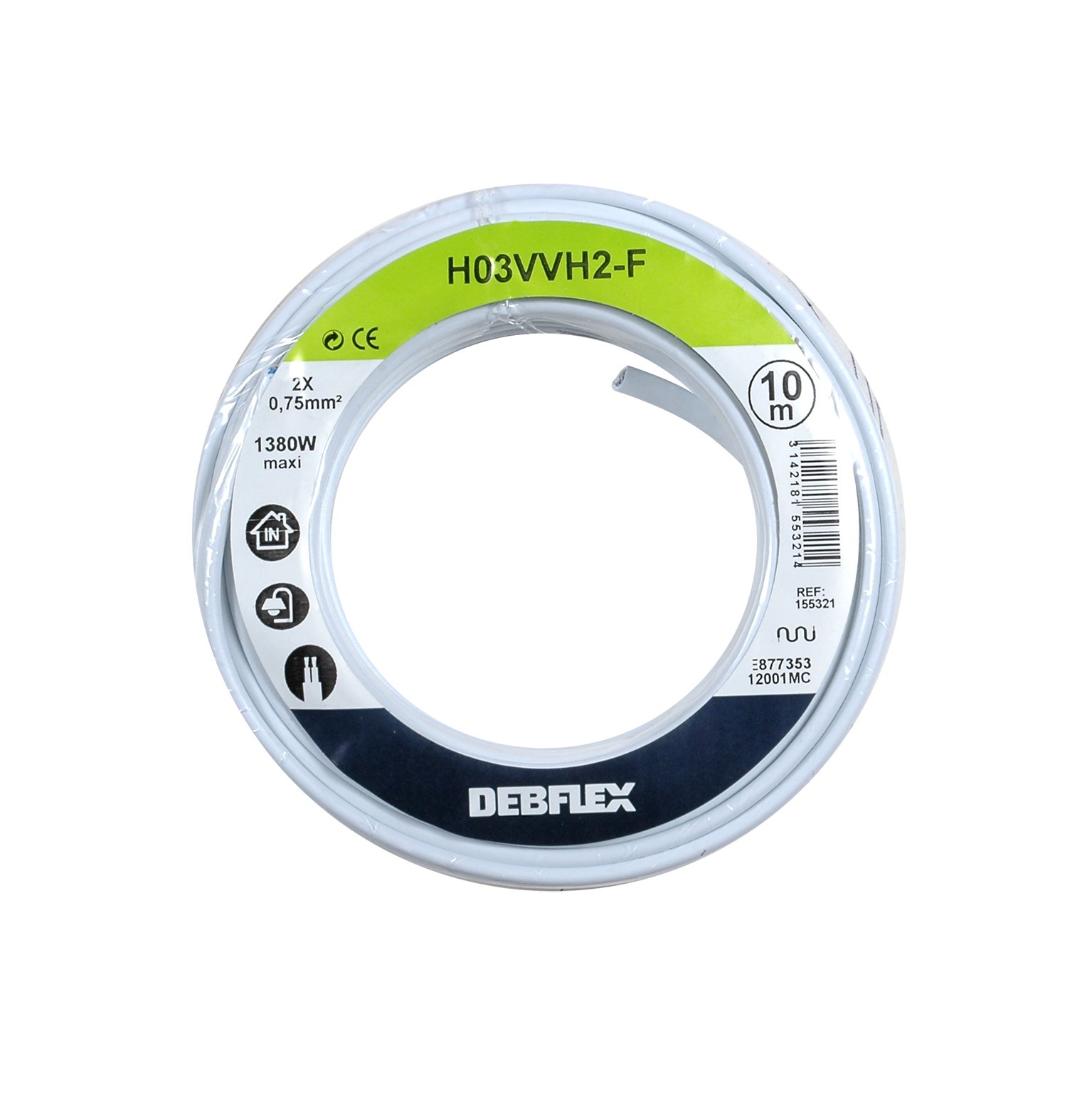 Debflex 155321 Cable Reel HO3VVH2-F 2 x 0.75 10 m White
