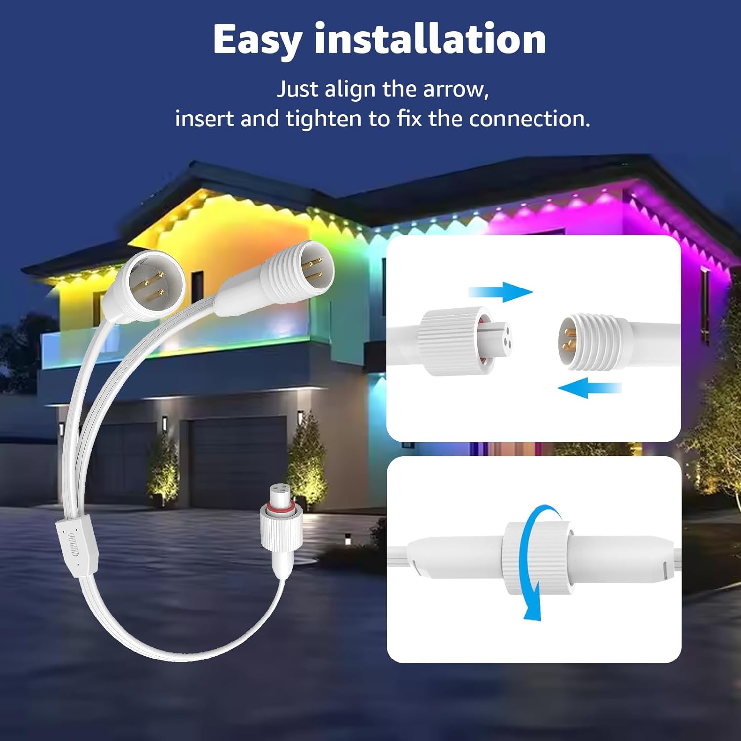 Y-Splitter Extension Cable for Govee Permanent Outdoor Lights,IP68 Waterproof Cord,for Govee Light Splitter for H706A H706B H706C H806A H806B H806C Extension Cord (1 Female to 2 Male)