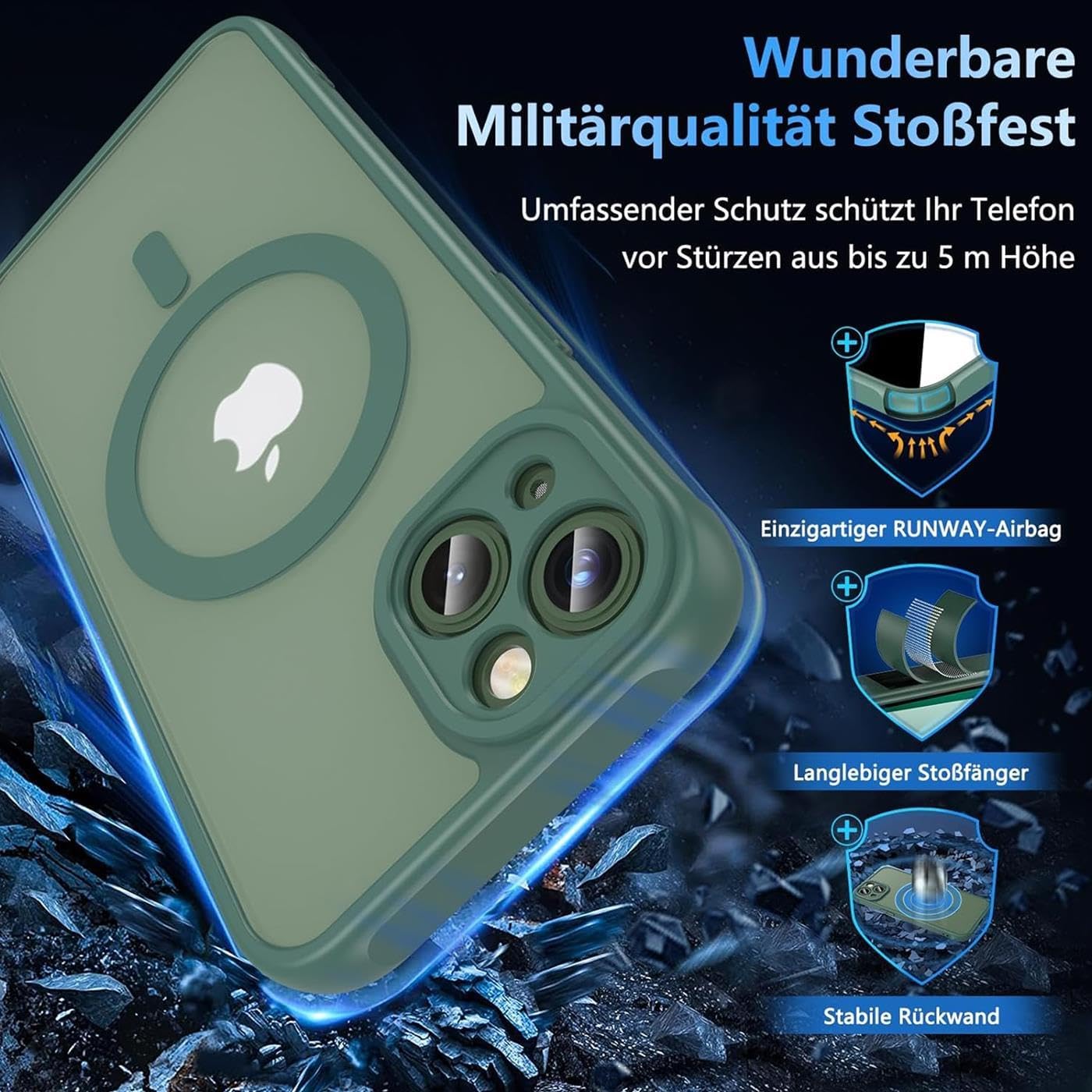 Verco Etui ochronne na iPhone 15 magnetyczne etui na iPhone 15 matowe odporne na uderzenia kompatybilne z akcesoriami Magsafe cienkie zielone
