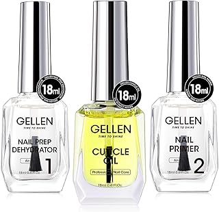 GELLEN Nail Dehydrator and Primer, and Cuticle Oil 18ML - Hema-Free Acid-Free Nail Prep Base Varnish Manicure Protein Bonder Liquid for Gel Polish Acrylic Salon Nail Art Essential