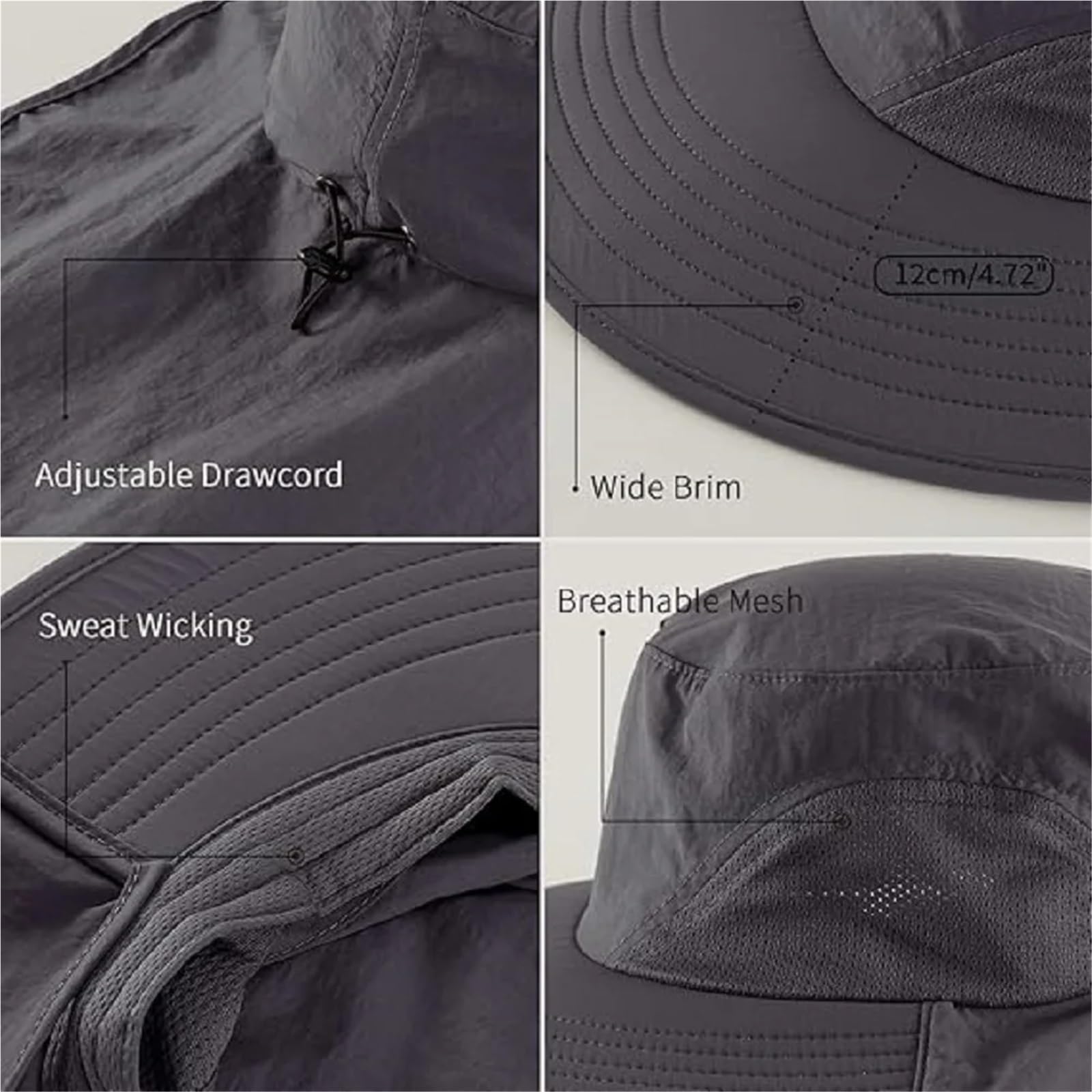 Cappello da Pescatore Pieghevole in Rete Leggero Regolabile con Falda Larga da Uomo E da Donna, UPF50+, for Esterni