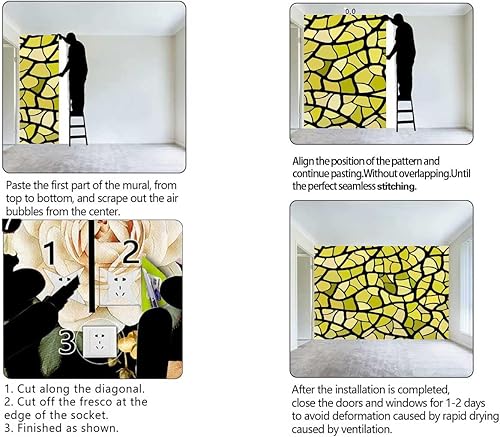 Miniatura 4 de Papel tapiz para pared de sala de estar, papel tapiz amarillo para decoración de mosaico, para dormitorio, no necesita pegamento adicional (Ancho)