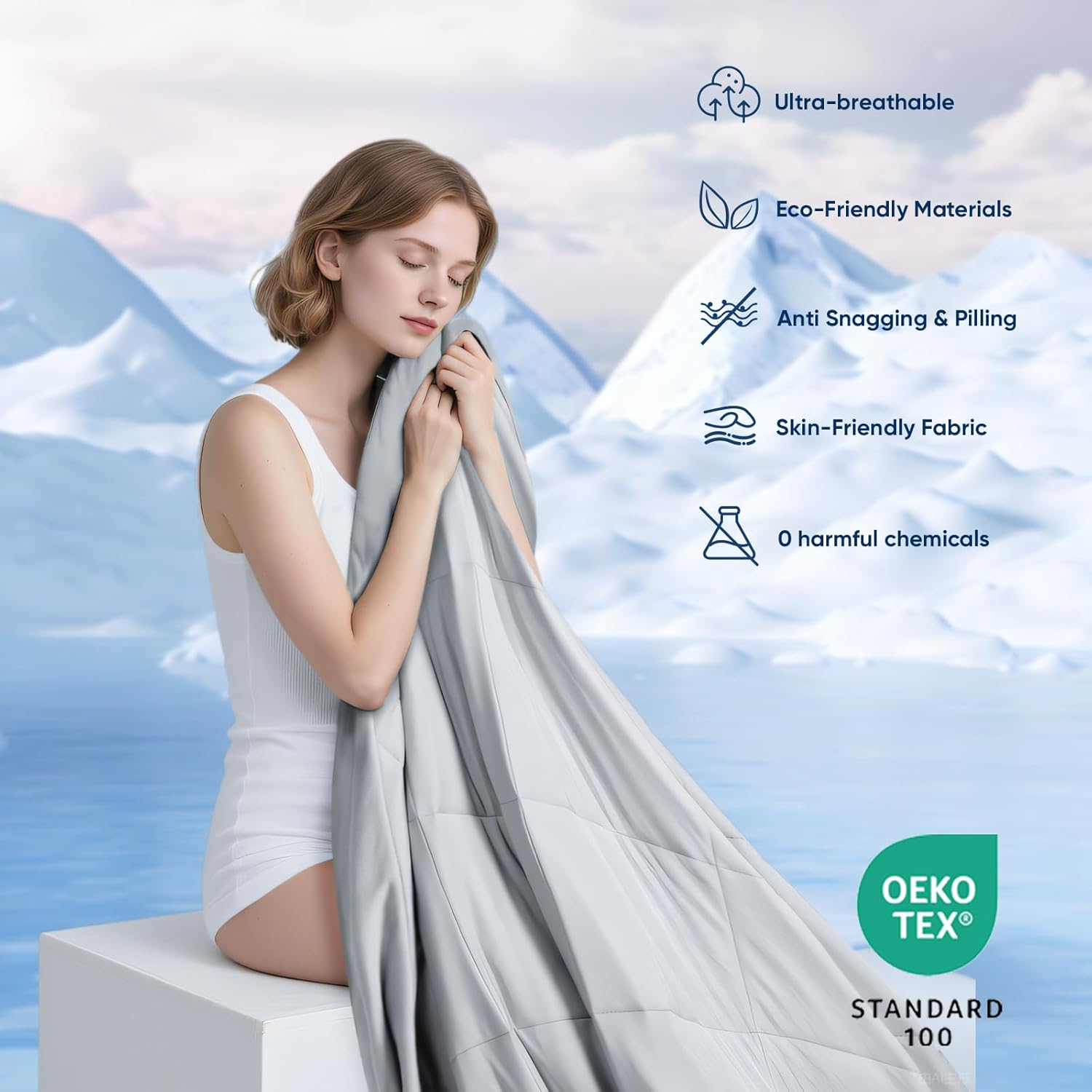 Cooling Comforter Queen Size, 2PCS Reversible Cooling Blanket for Hot Sleepers and Night Sweats, Cool Blanket with Mattress Pad for Summer, Breathable & Lightweight Comforter for All Season (90"x90") - Image 3