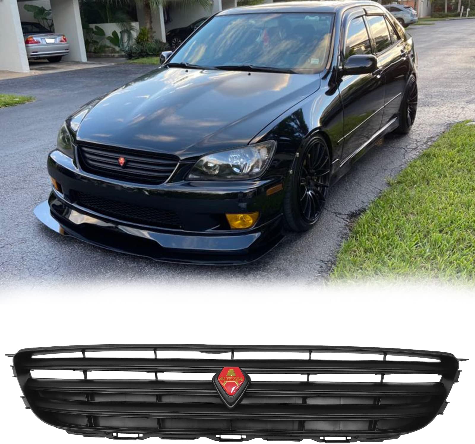 FREEMOTOR802 Front Upper Grille Compatible with 2001-2005 Lexus IS300 | Black ABS Plastic Front Bumper Hood Grille Guard Replacement
