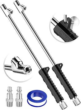 14" Extended Reach Dual Head Air Chuck, 2-Way Connection 1/4" FNPT Straight Lock On Tire Inflate Chuck, Tire Chuck w/Standard Quick Plug, Air Compressor Fill Kit for Truck RV Semi Dually Tires2 Pack